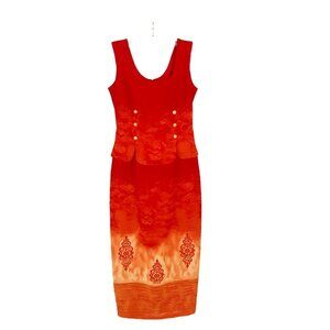 Joseph Ribkoff Vintage Dress Size 4 Orange Lace Up Corset Back Sleeveless Midi